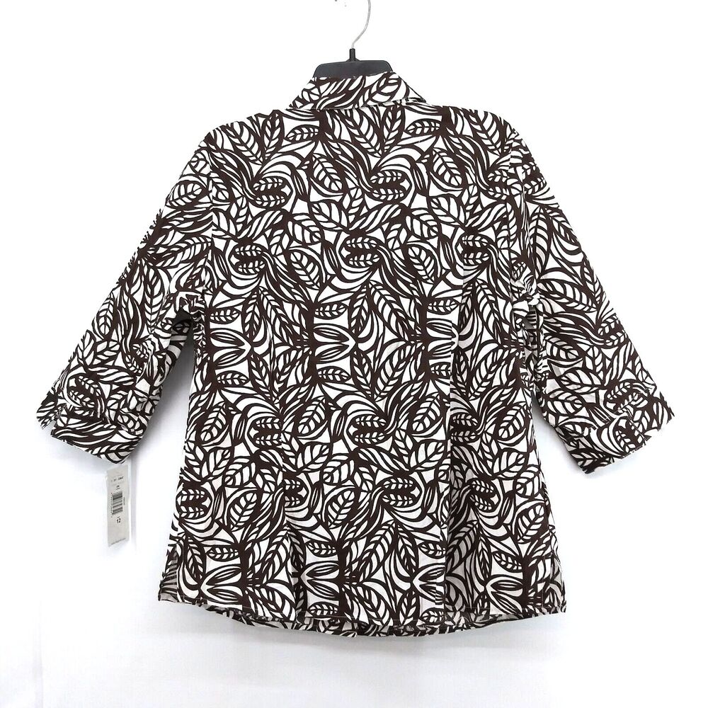 ALIA Shirt Womens Size 12 White Brown Floral 3/4 Sleeve Button Up Blouse Top - Picture 3 of 9